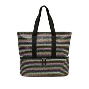 Beach Tote Bag w/Zip Bottom Cooler Multicolor/Black